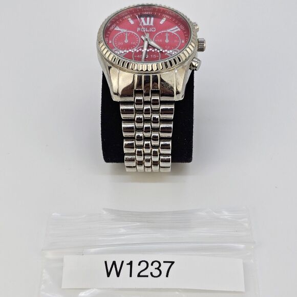 Folio Women's Watch 38MM Dark Pink Dial Gray Bracelet Band 5.5" New Battery - Picture 13 of 13